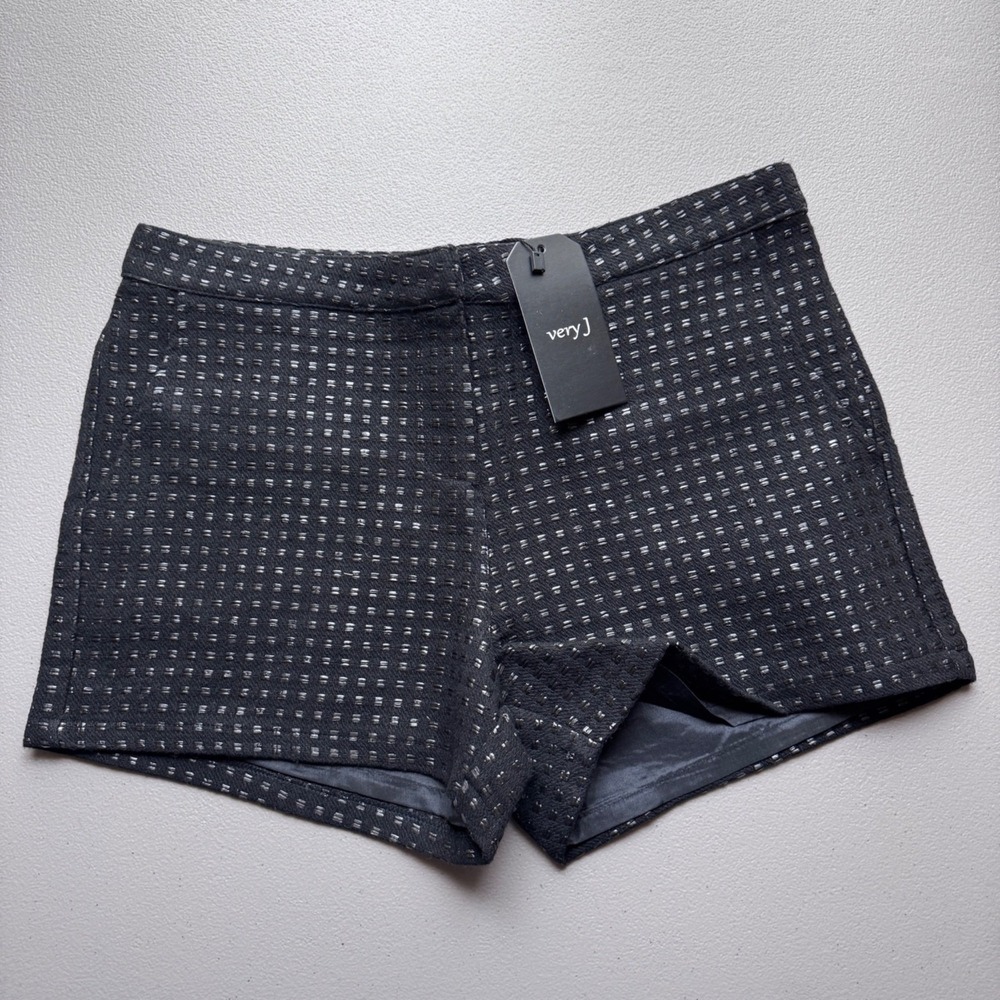 Very J Women Black Metallic Textured Dress Shorts Size M